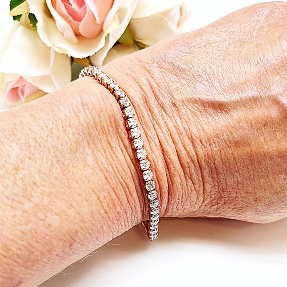 CZ Rose Gold Steel Toggle Bracelet w/Silicone Slider, Fits Up To 8 1/2”, NEW - Picture 3 of 4